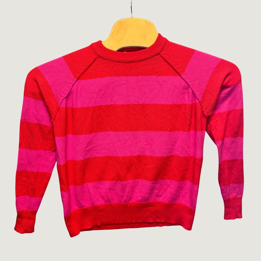 2292 | THML Preppy Pink & Red Striped Raglan Sleeve Soft Knit Sweater Womens XS